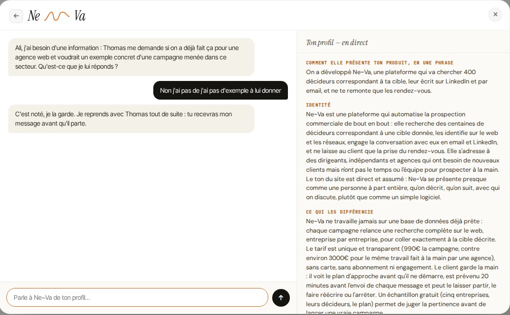 Tu corriges ton profil en lui parlant